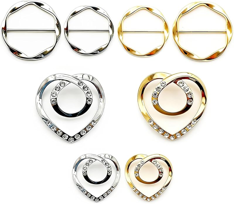 8PCS Scarf Rings and T-Shirt Tie Clips, 2-Size Metal Scarf Holder Set, Gold & Silver Waist Cinch & Shirt Side Tie Accessories for Women