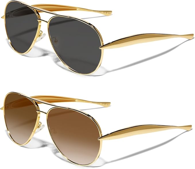 Retro Gold Aviator Sunglasses for Women Men, 2025 Metal Oversized 70s Aviators Sun Glasses