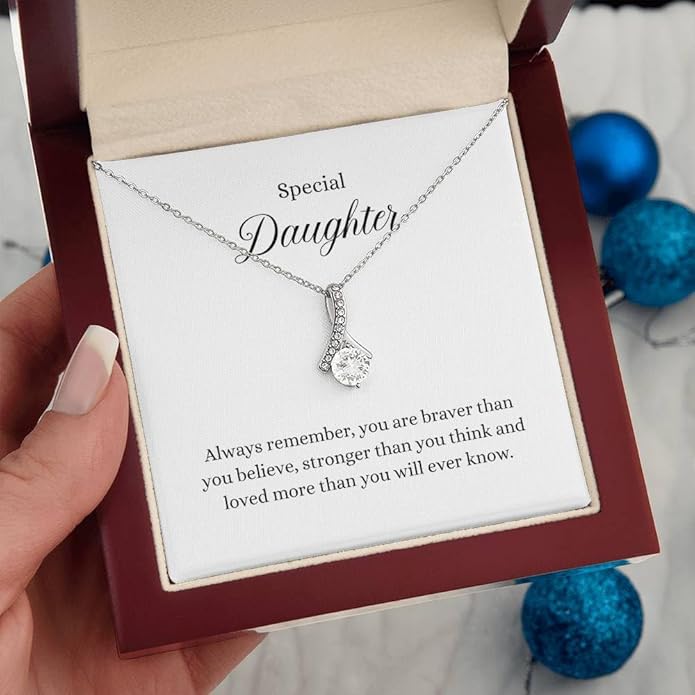 VIRAGIL To My Daughter Gift Necklace From Dad or Mom - Badass Daughter Jewelry With Heartfelt Message & Elegant Box