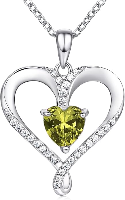 Birthstone Necklace for Women, 18K White Gold Heart Necklace Filled 925 Sterling Silver, Diamond Womens Jewelry Christmas Gifts for Women Wife