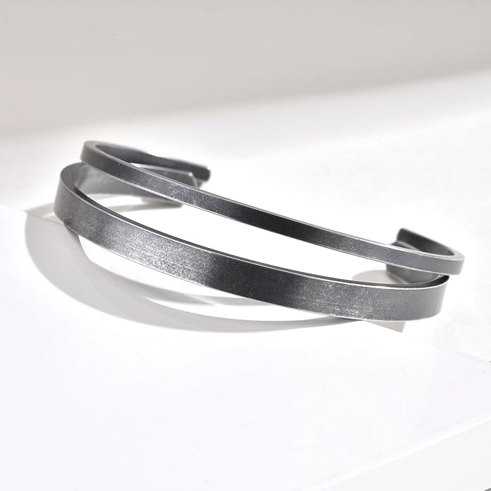 MEALGUET Stainless Steel Mens Cuff Bracelet : Minimal Cool Silver/Black/Gold Plated Open Metal Cuff Bangle Bracelets for Men,Mens Bracelet Jewelry Gift