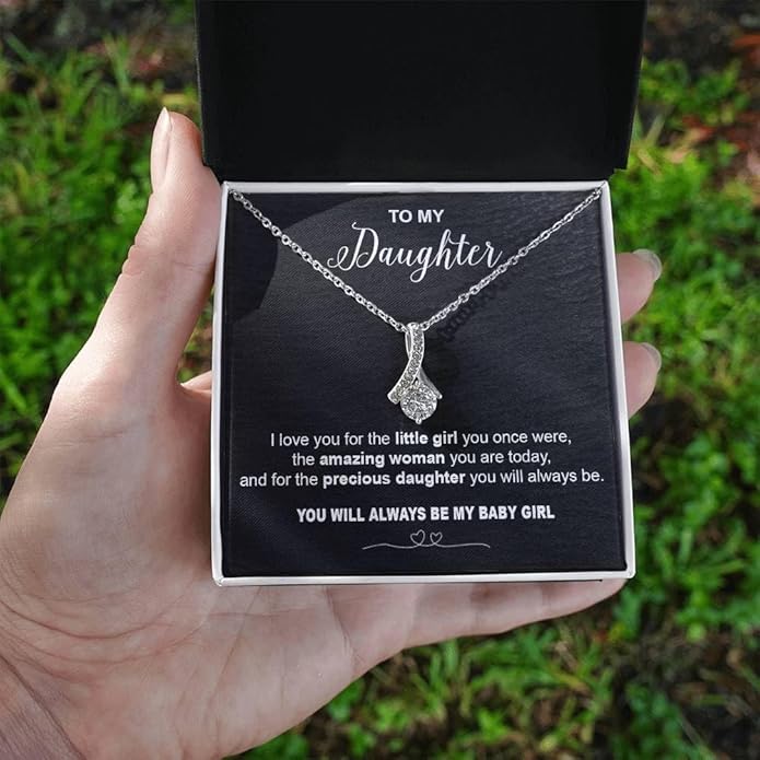 VIRAGIL To My Daughter Gift Necklace From Dad or Mom - Badass Daughter Jewelry With Heartfelt Message & Elegant Box