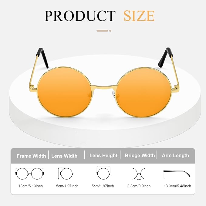CHRORINE Hippie Sunglasses Round 70s Retro Glasses for Women Men Party Accessory Festival Fashion Vintage Sunglasses