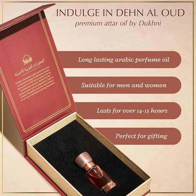 Dukhni Dehn Al Oud Attar For the Oud Connoisseur | Authentic Arabic Fragrance Oil | Special Luxury Ramadan & Eid gift | 1 bottle x 6ml | Arabian Perfume Oil