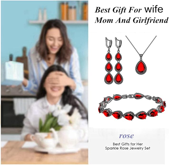 LMXXVJ Necklace Long Earrings Bracelet Set, White Gold Plated Created Blue Sapphire Jewelry Set Wedding Party Gift Jewelry for Women Bridal Bridesmaid