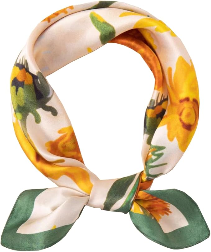 ANDANTINO 100% Real Mulberry Silk Scarf -21'' x 21''- Lightweight Neckerchief –Women Men Small Square Digital Printed Scarves