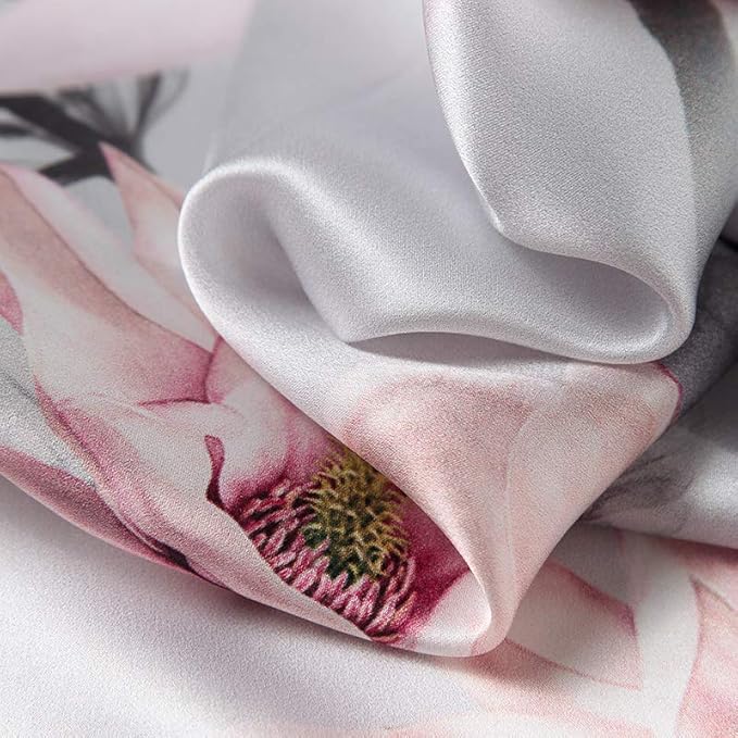 100% Mulberry Silk Scarfs for Women Floral Print Satin Long Scarf for Headscarf Hair Wraps Shawl with Gift Packed