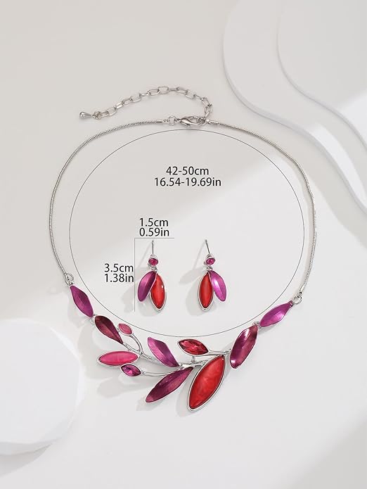 Vintage Chunky Statement Jewelry Set Retro Leaf Floral Geometric Bohemian Boho Bib Necklace Earring Set Fashion Costume Jewelry for Women Girls Wedding Party Prom Unique Gift