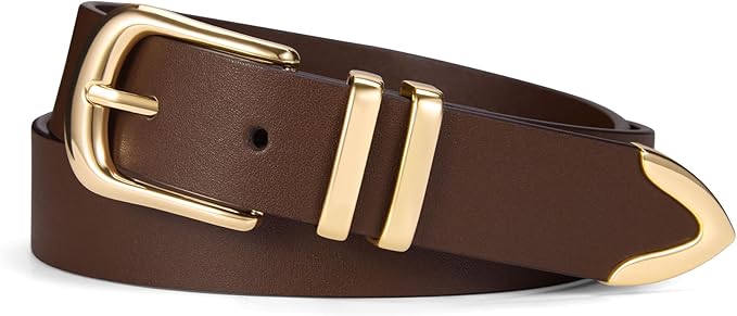 VATAN Women Leather Belt for Jeans Dresses Pants Fashion Ladies Casual Waist Belt with Gold Buckle