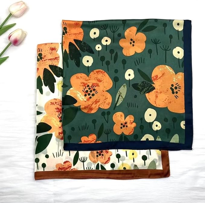 FONYVE Silk Feeling Scarf Medium Square Satin Head Scarf for Women 27.5 × 27.5 inches