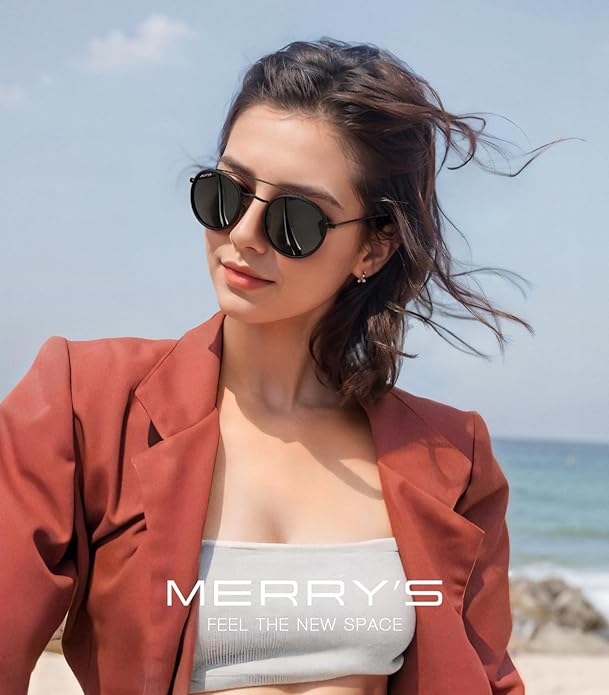 MERRY'S Retro Round Polarized Sunglasses - Unisex Double Bridge Sun Glasses