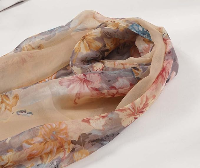 Pokeedioty Scarfs for Women Lightweight Fashion Scarves Elegant Floral Pattern Sheer Scarfs