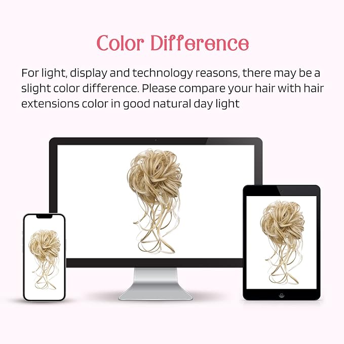 HOOJIH 2PCS Messy Bun Hair Piece, Blonde Mixed - Curly, Heat Resistant, Clip-In