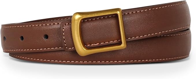 Women's Fashion Classic Metal Buckle Leather Belt with Jeans Dress