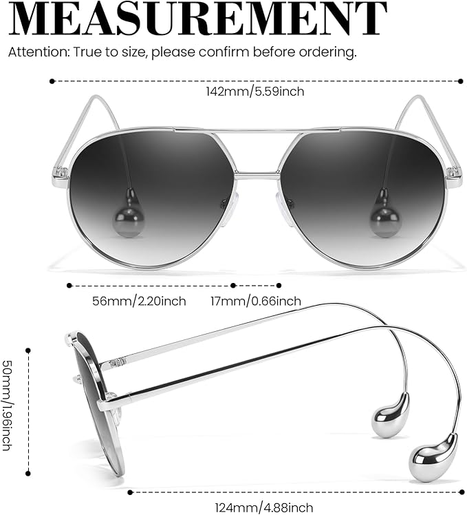 SODQW Trendy Aviator Sunglasses for Women with Earring Gold Metal Frame Fashion Sun Glasses