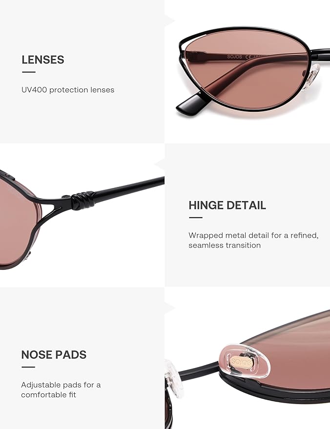 SOJOS Trendy Oval Polarized Sunglasses for Women,Retro 90s Cat Eye Shades SJ1254