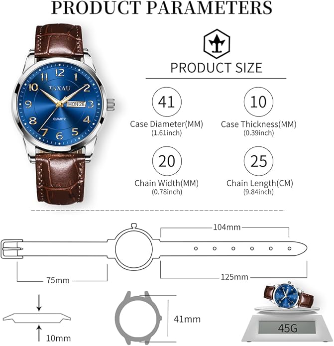 Watches for Men Luxury Analog Waterproof Classic Leather Large Face Simple Easy Read Quartz Minimalist Dress Day Date Quartz Mens Watches