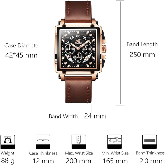OLEVS Men's Casual Leather Watch, Big Face Chronograph Watch for Men, Fashion Easy to Read Dress Watch, Men's Waterproof Luminous Date Analog Watch, Gold/Black/White/Blue Dial