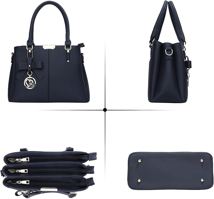 KKXIU 3 Zippered Compartments Purses and Handbags for Women Top Handle Satchel Shoulder Ladies Bags
