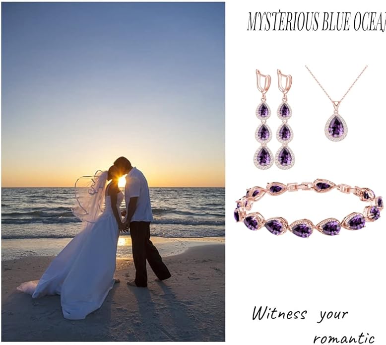 LMXXVJ Necklace Long Earrings Bracelet Set, White Gold Plated Created Blue Sapphire Jewelry Set Wedding Party Gift Jewelry for Women Bridal Bridesmaid