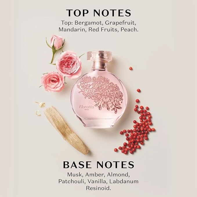 O Boticário Floratta Rose Eau de Toilette, Long-Lasting Floral Rose Fragrance Perfume for Women, 2.5 Ounce