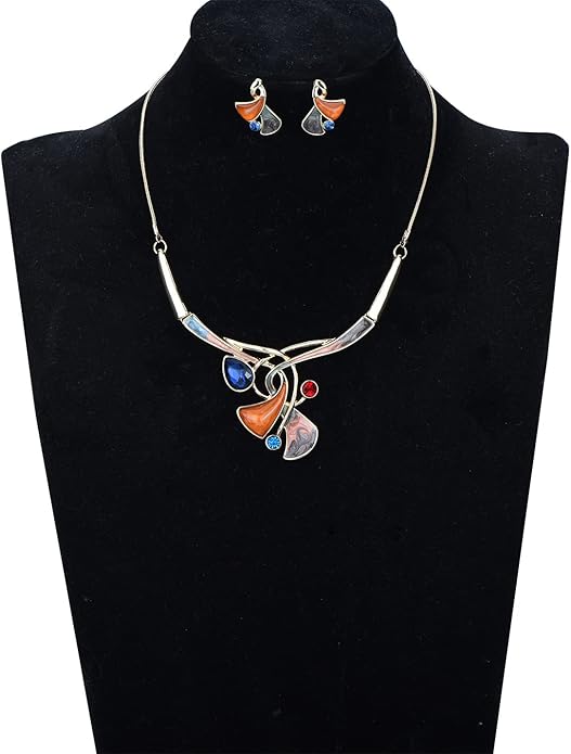 Vintage Statement Jewelry Set Leaf Floral Bohemian Boho Statement Necklace Earring Set Crystal Fashion Costume Jewelry