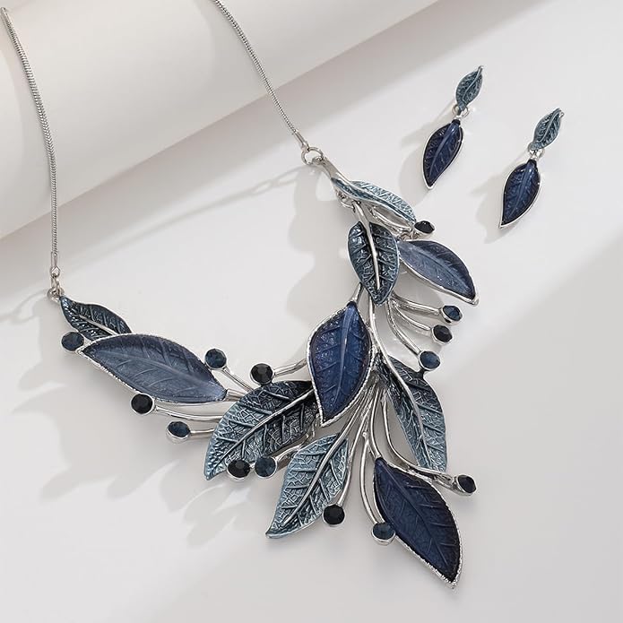 Vintage Chunky Statement Jewelry Set Retro Leaf Floral Geometric Bohemian Boho Bib Necklace Earring Set Fashion Costume Jewelry for Women Girls Wedding Party Prom Unique Gift