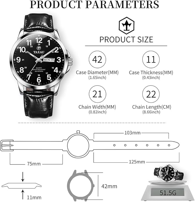 Watches for Men Luxury Analog Waterproof Classic Leather Large Face Simple Easy Read Quartz Minimalist Dress Day Date Quartz Mens Watches