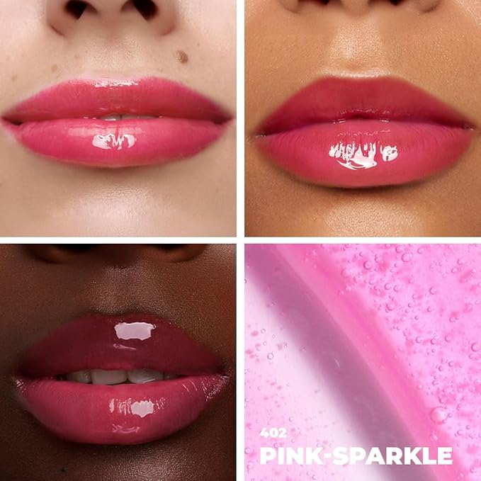 Lamel All-in-One Lip Oil - Lightweight, No-Sticky, Tinted, Plumping, Hydrating Lip Gloss - Lip Balm for Day & Night Use, Long-Lasting Lip Stain, Lip Glow Oil, Lip Plumper Tint - Pink Sparkle №402