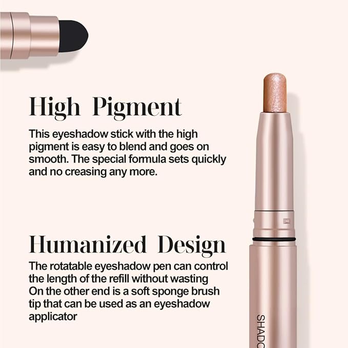 Eyeshadow Sticks Long-Lasting Cream Shimmer Finish Easy Apply with Built-in Smudger Blendable Brown