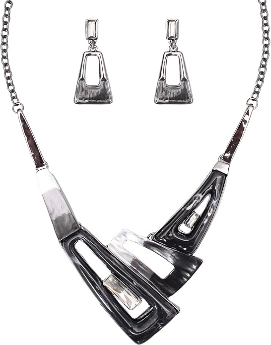 SFE Irregular Enamel Triangle Shape shell Collar Bib Bohemian Boho Statement Necklace Earrings Fashion Costume Jewelry Set for Women