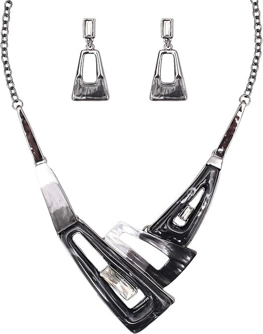 SFE Irregular Enamel Triangle Shape shell Collar Bib Bohemian Boho Statement Necklace Earrings Fashion Costume Jewelry Set for Women