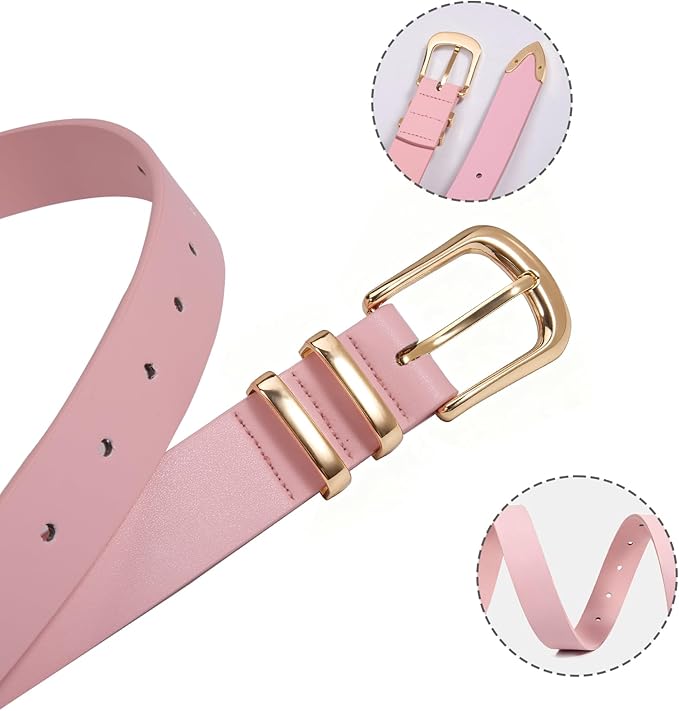 VATAN Women Leather Belt for Jeans Dresses Pants Fashion Ladies Casual Waist Belt with Gold Buckle