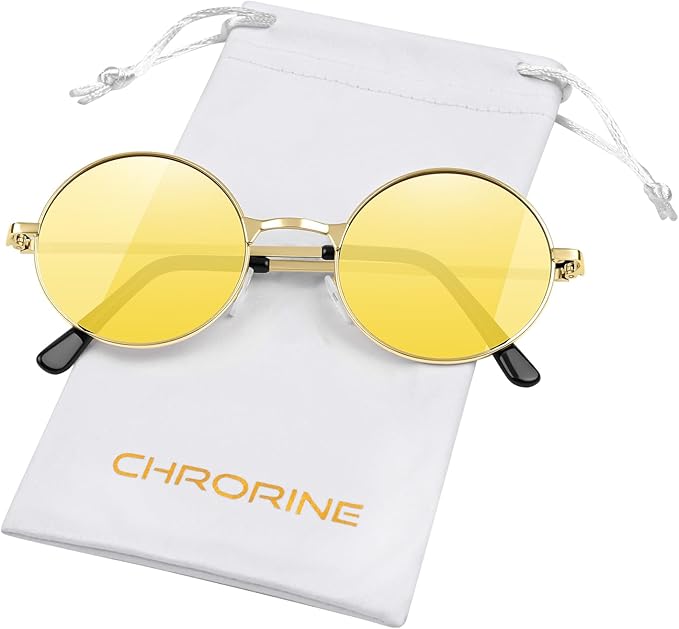 CHRORINE Hippie Sunglasses Round 70s Retro Glasses for Women Men Party Accessory Festival Fashion Vintage Sunglasses