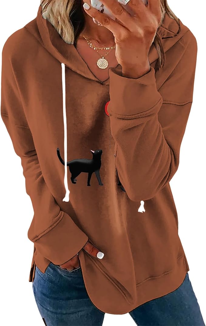 Women's Brick Red Hoodie Pullover Sweatshirt Cotton Blend Loose Fit Long Sleeve Fall Winter Top