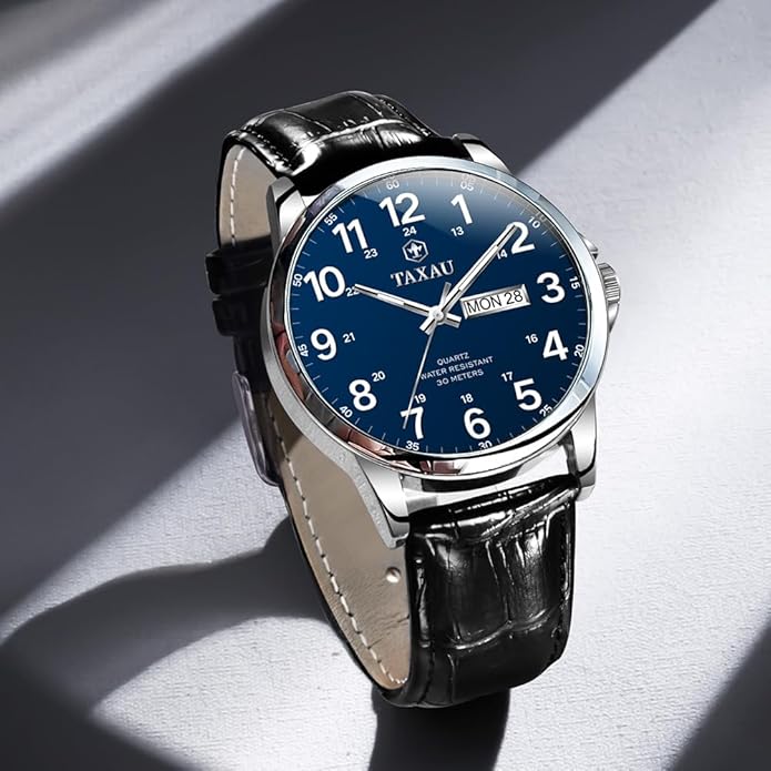 Watches for Men Luxury Analog Waterproof Classic Leather Large Face Simple Easy Read Quartz Minimalist Dress Day Date Quartz Mens Watches