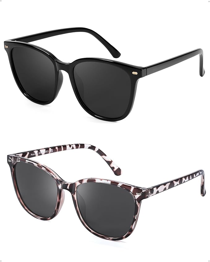 FIMILU 2 Packs Sunglasses for Women Polarized UV400 Protection Lens Big Frame Fashion Glasses Trendy Stylish Shade