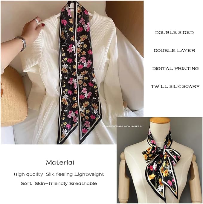 Livrerpi Silk Feeling Head Scarf Fashion Satin Hair Scarf Square Long Scarves for Women Gifts