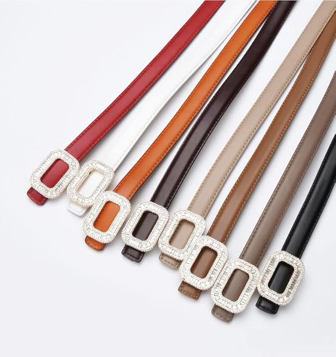Women Rhinestone Leather Belt, Womens Leather Belt with Crystal Diamond Buckle, Designer Belts for Pants Jeans Dresses