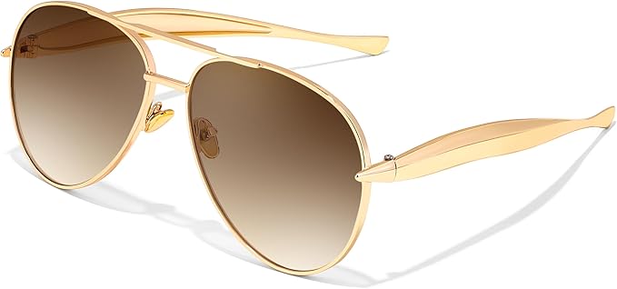 FEISEDY Oversized Aviator Sunglasses Women Men - Retro Gold Metal Chunky Frame, UV400 for Driving & Daily Wear B0311