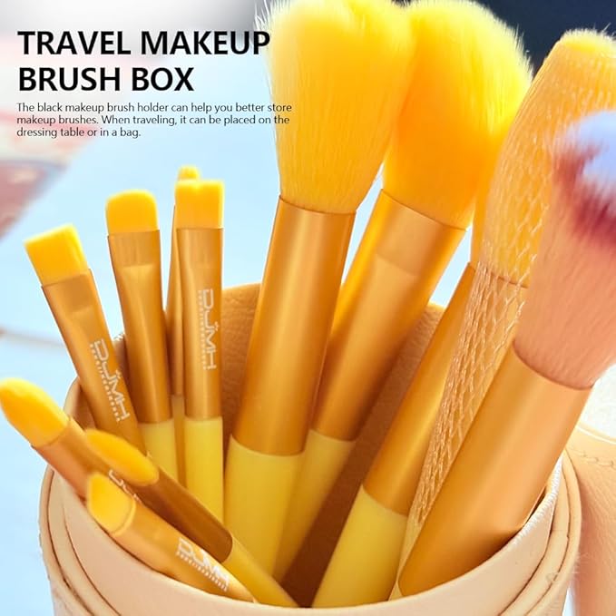 DJMH 13-Piece Makeup Brush Set with Storage Holder, Professional Cosmetic Brushes with Leather Case (green)
