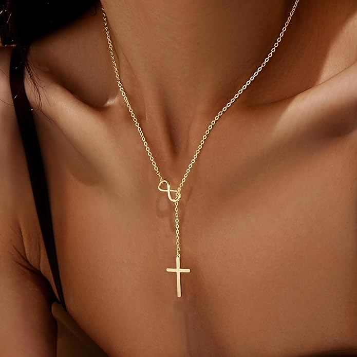Infinity Cross Necklace for Women, Unique Trendy Fahion Cross Jewelry Gifts, Non Tarnish & Waterproof Dainty Simple Gold Cross Pendant, Christian Religious Easter Faith Accessories Jewelry Gifts