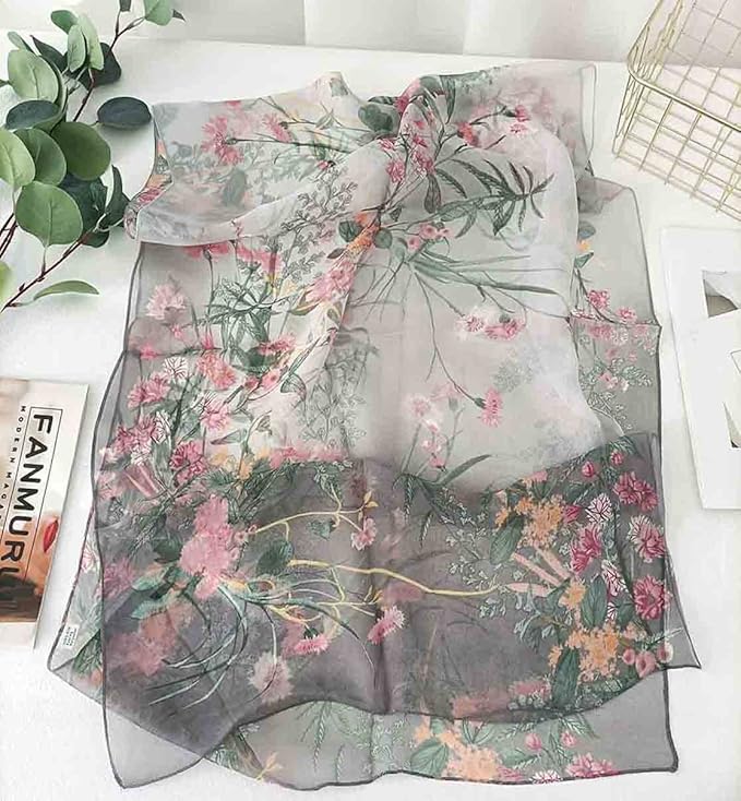 Pokeedioty Scarfs for Women Lightweight Scarves Elegant Floral Pattern Sheer Scarfs Shawls Wraps