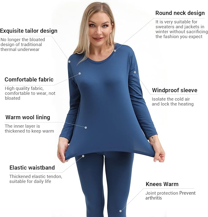 PISIQI Thermal Underwear Women Ultra-Soft Long Johns Set Base Layer Skiing Winter Warm Top & Bottom