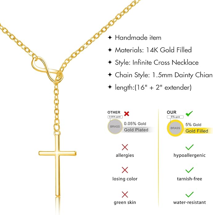 Infinity Cross Necklace for Women, Unique Trendy Fahion Cross Jewelry Gifts, Non Tarnish & Waterproof Dainty Simple Gold Cross Pendant, Christian Religious Easter Faith Accessories Jewelry Gifts