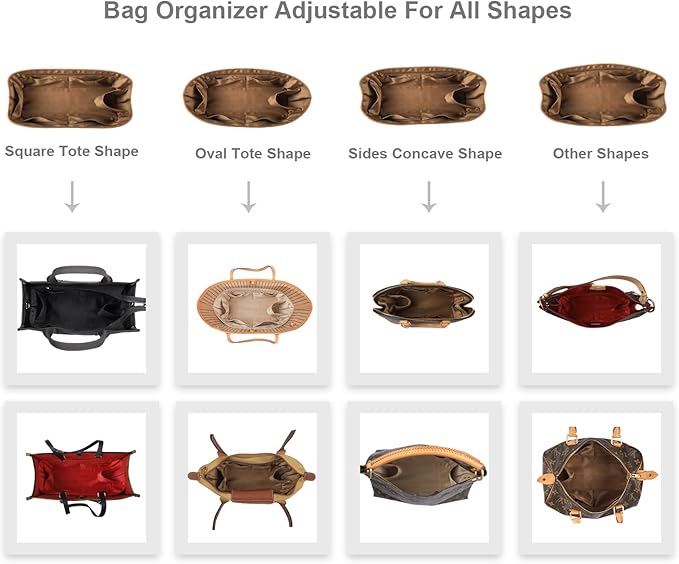 ZTUJO Purse Organizer Insert For Handbags, Silk Purse Organizer with Zipper, Silky Smooth, Bag Organizer For Speedy Neverfull Tote,onthego,Artsy, 6 Sizes (Large, Silky Brown)