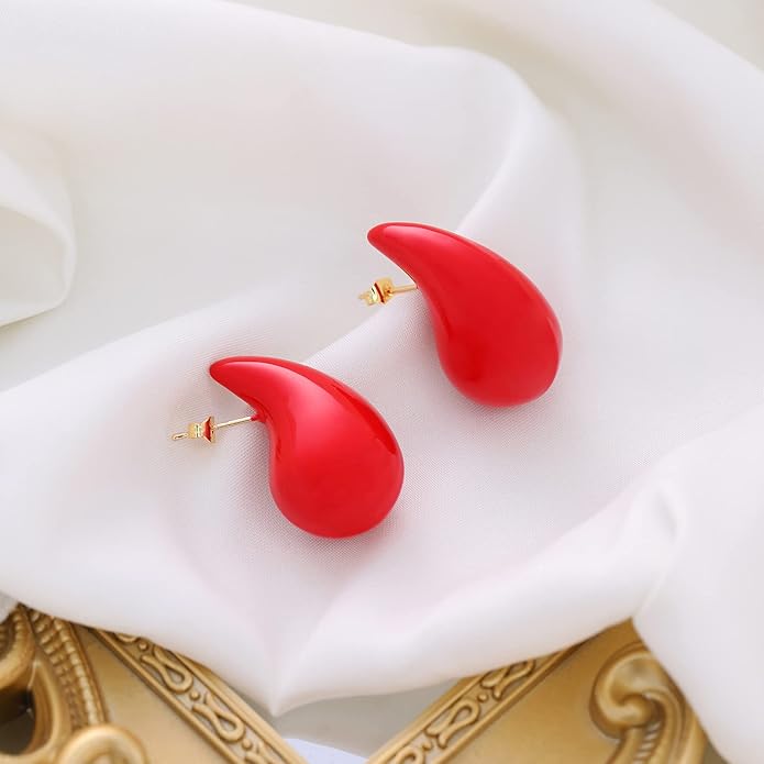 Apsvo Chunky 14K Gold Plated Hoop Earrings for Women, Lightweight Waterdrop Hollow Open Hoops, Hypoallergenic Dupes Earrings