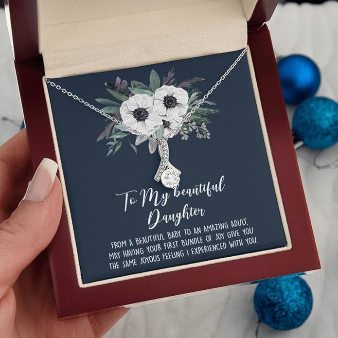 VIRAGIL To My Daughter Gift Necklace From Dad or Mom - Badass Daughter Jewelry With Heartfelt Message & Elegant Box