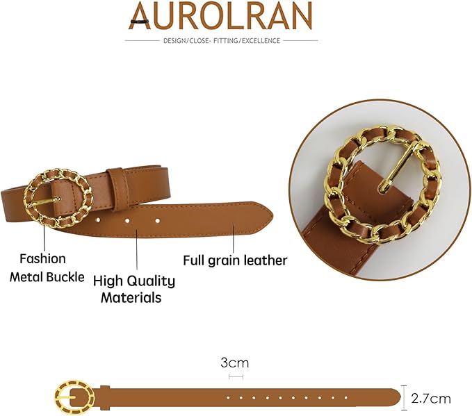 Women's Fashion Classic Metal Buckle Leather Belt with Jeans Dress