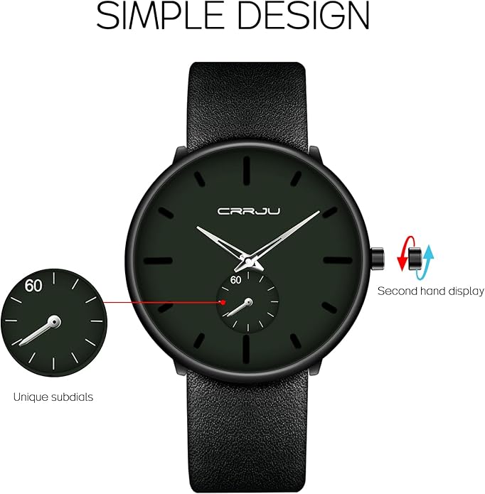 Mens Watches Ultra-Thin Minimalist Waterproof-Fashion Wrist Watch for Men Unisex Dress with Leather Band
